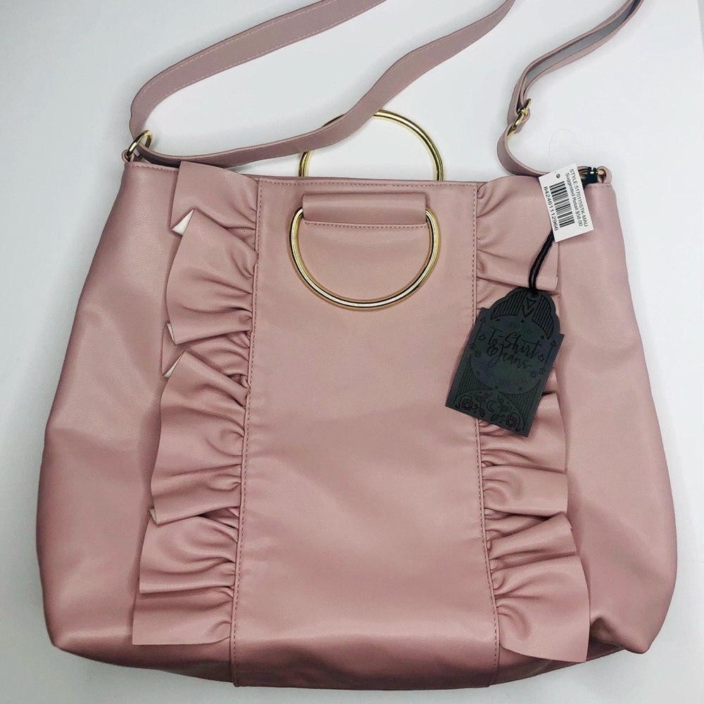 T-Shirt & Jeans Large Ruffled Shoulder Bag Mauve